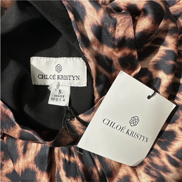 NWT Chloe Kristyn [ Small ] Satin Bell Sleeve Mini Dress in Leopard Animal Print - Picture 6 of 14